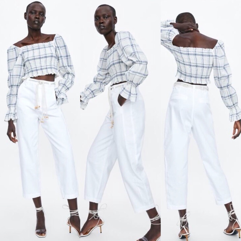 Zara Rustic Puff Sleeve Cropped Top - Picture 6 of 11